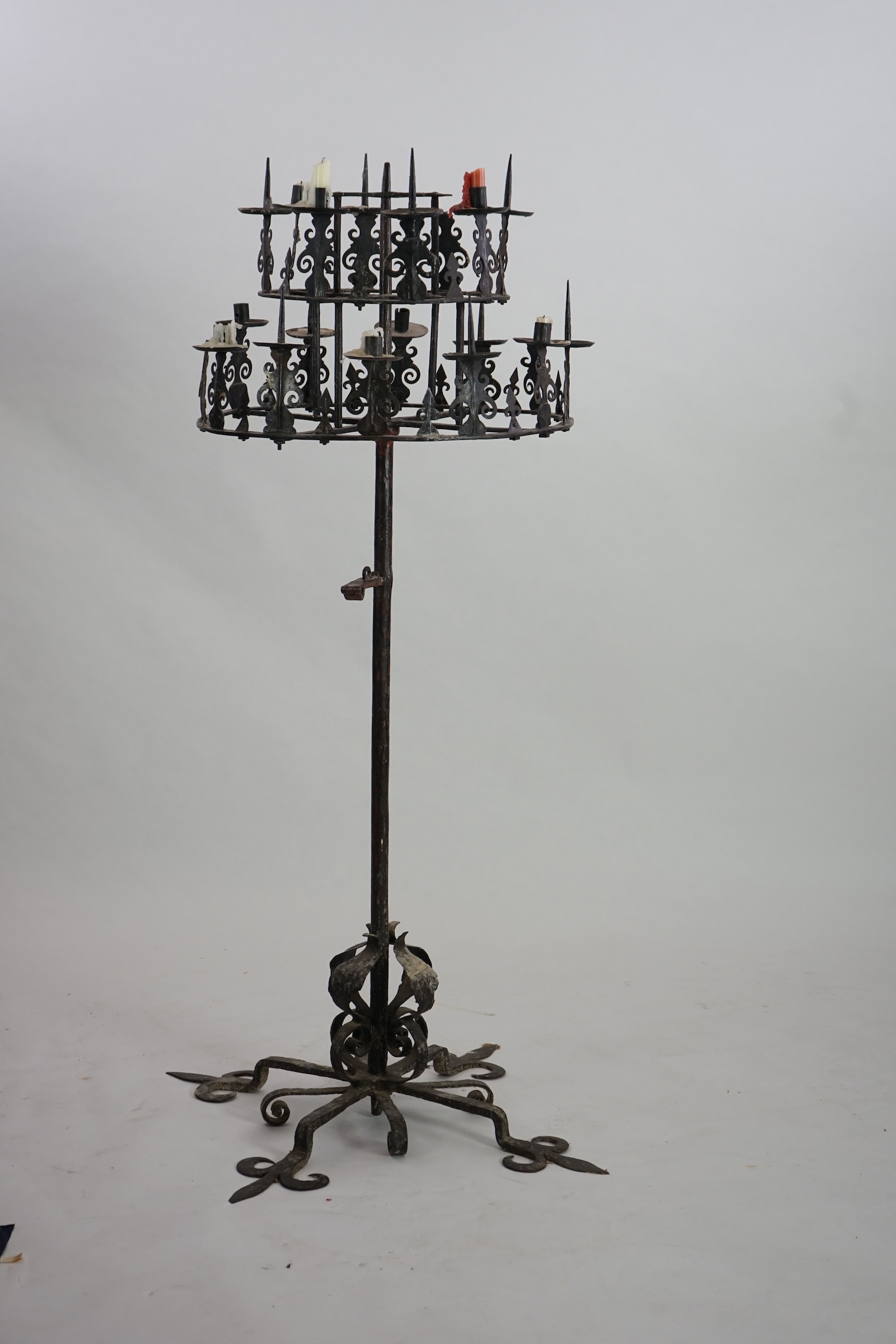 A 17th century French wrought iron pricket candelabrum